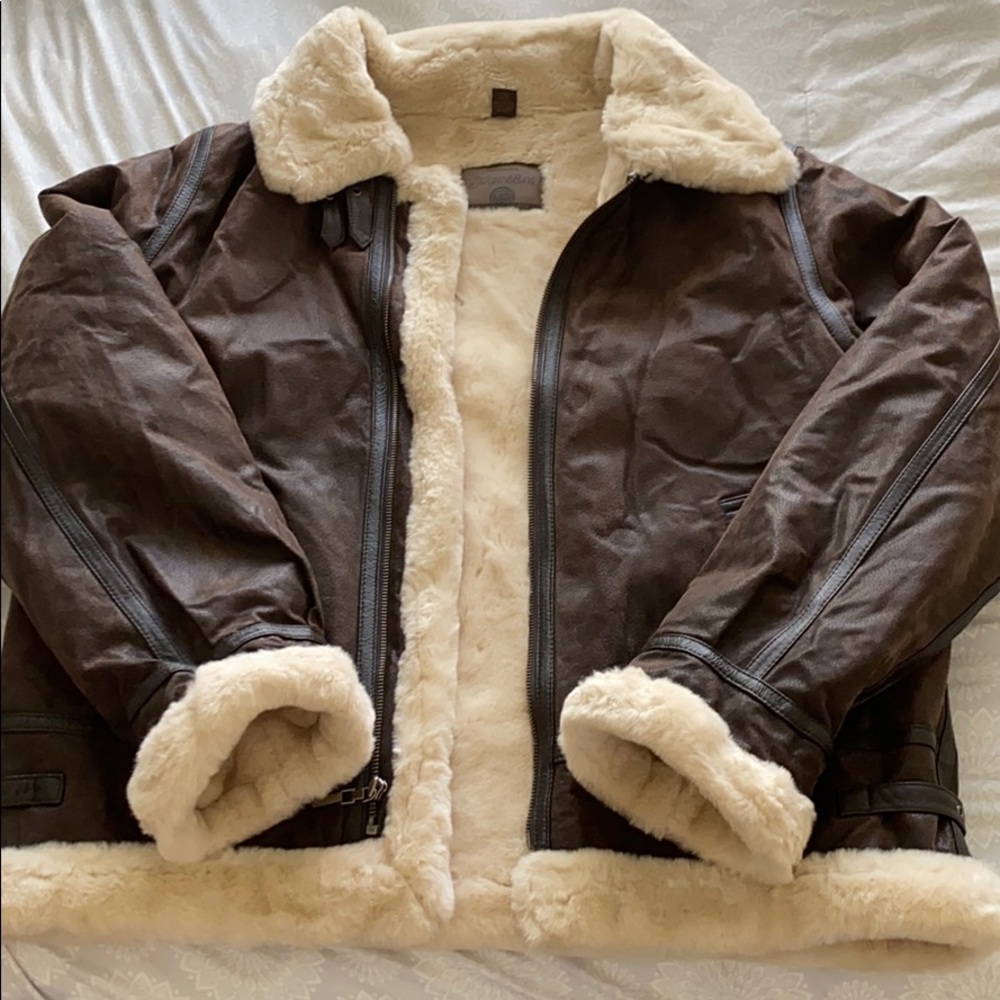 St. John’s Bay Leather Bomber Jacket Brown